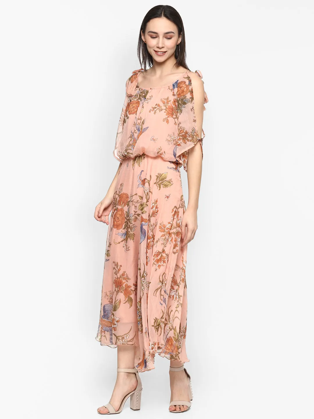 Porsorte Women Poly Chiffon Floral Print Full Maxi Dress