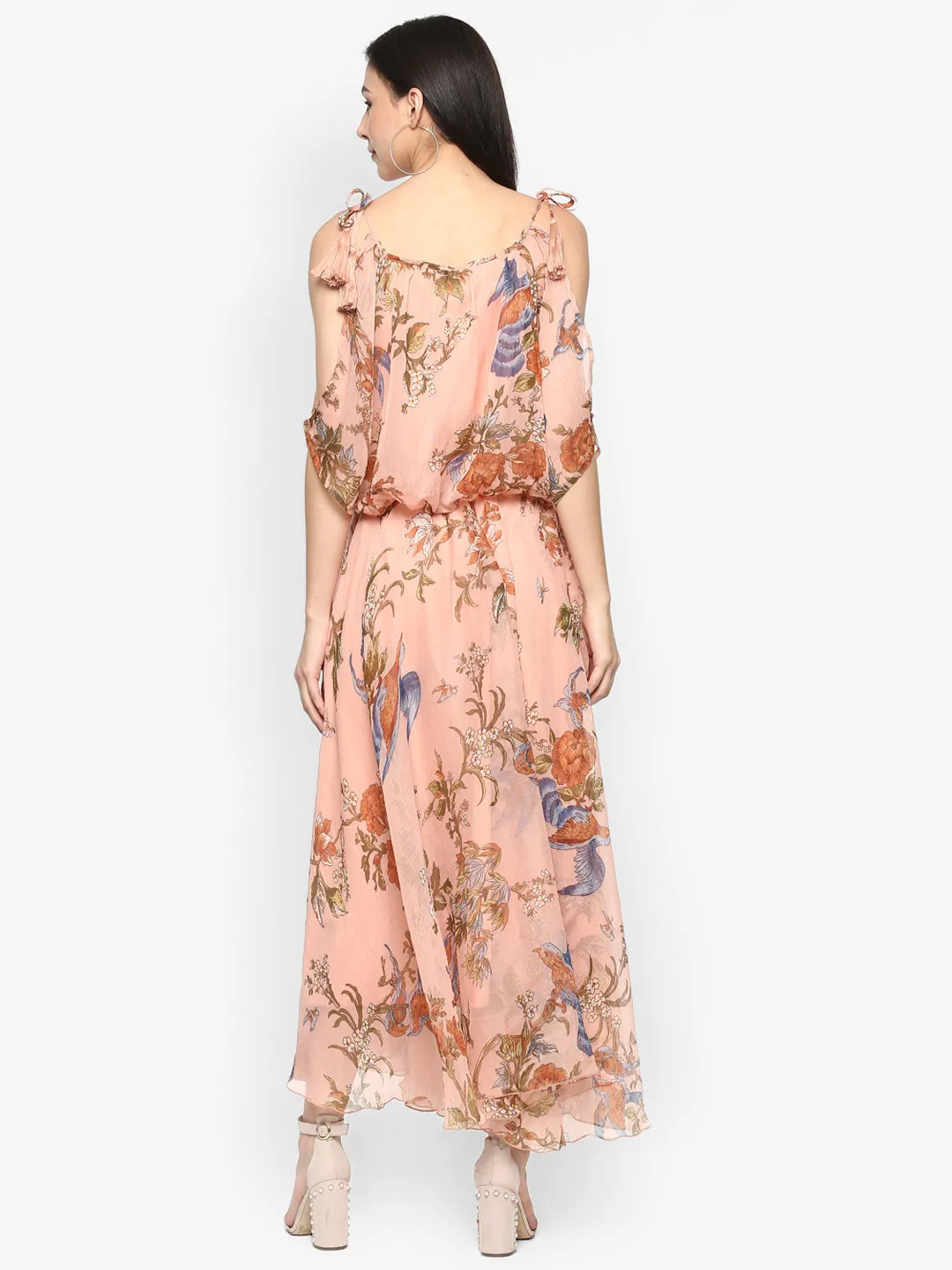 Porsorte Women Poly Chiffon Floral Print Full Maxi Dress