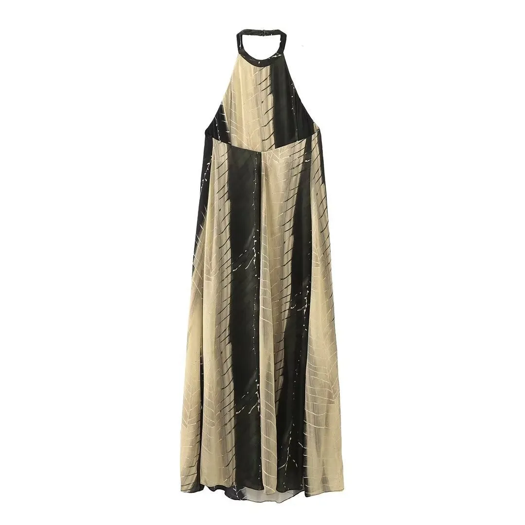 Pre Order:  Striped Halter Neck Vintage Loose Maxi Dress