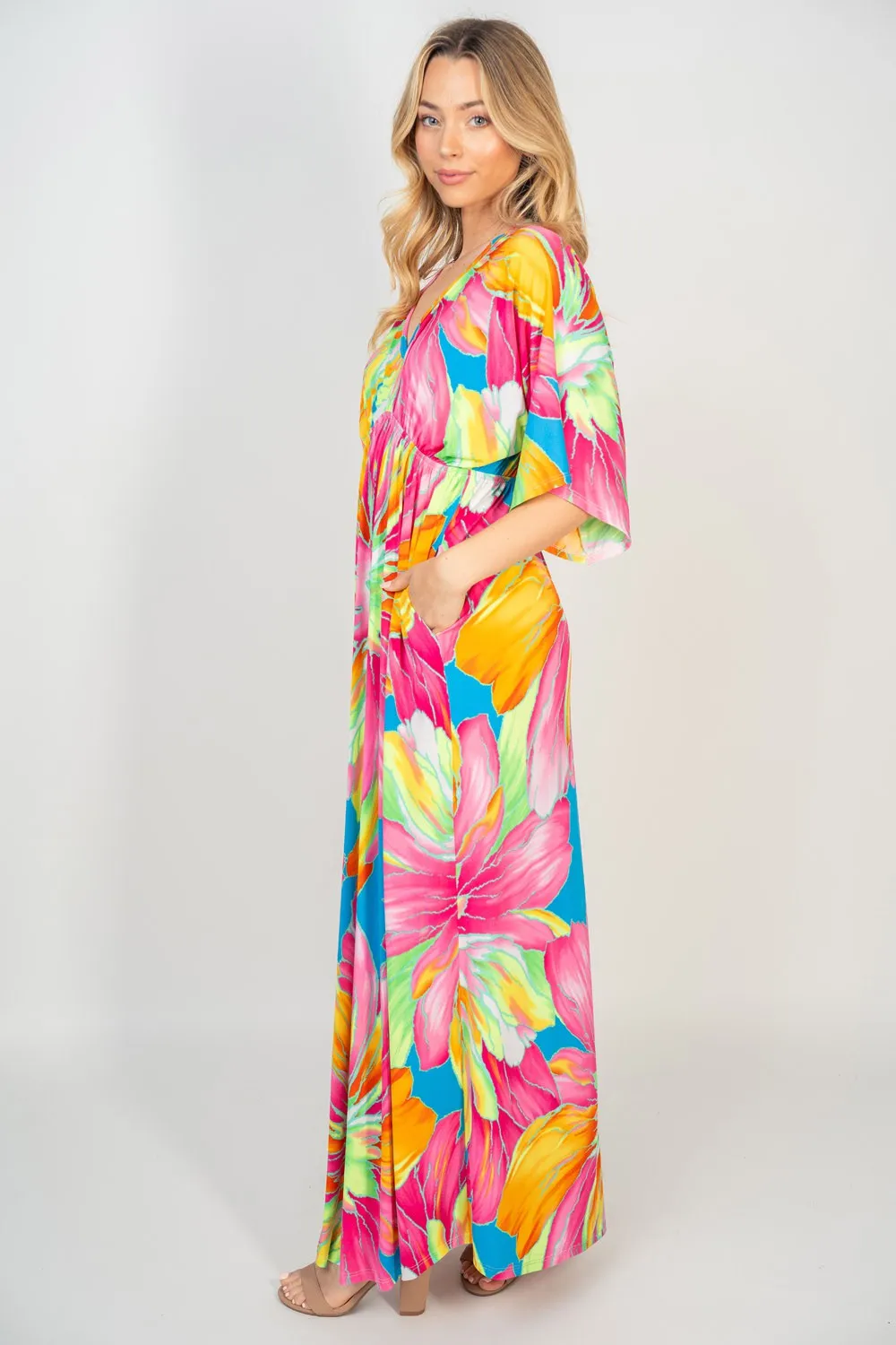 Printed V-Neck Maxi Dress with Pockets