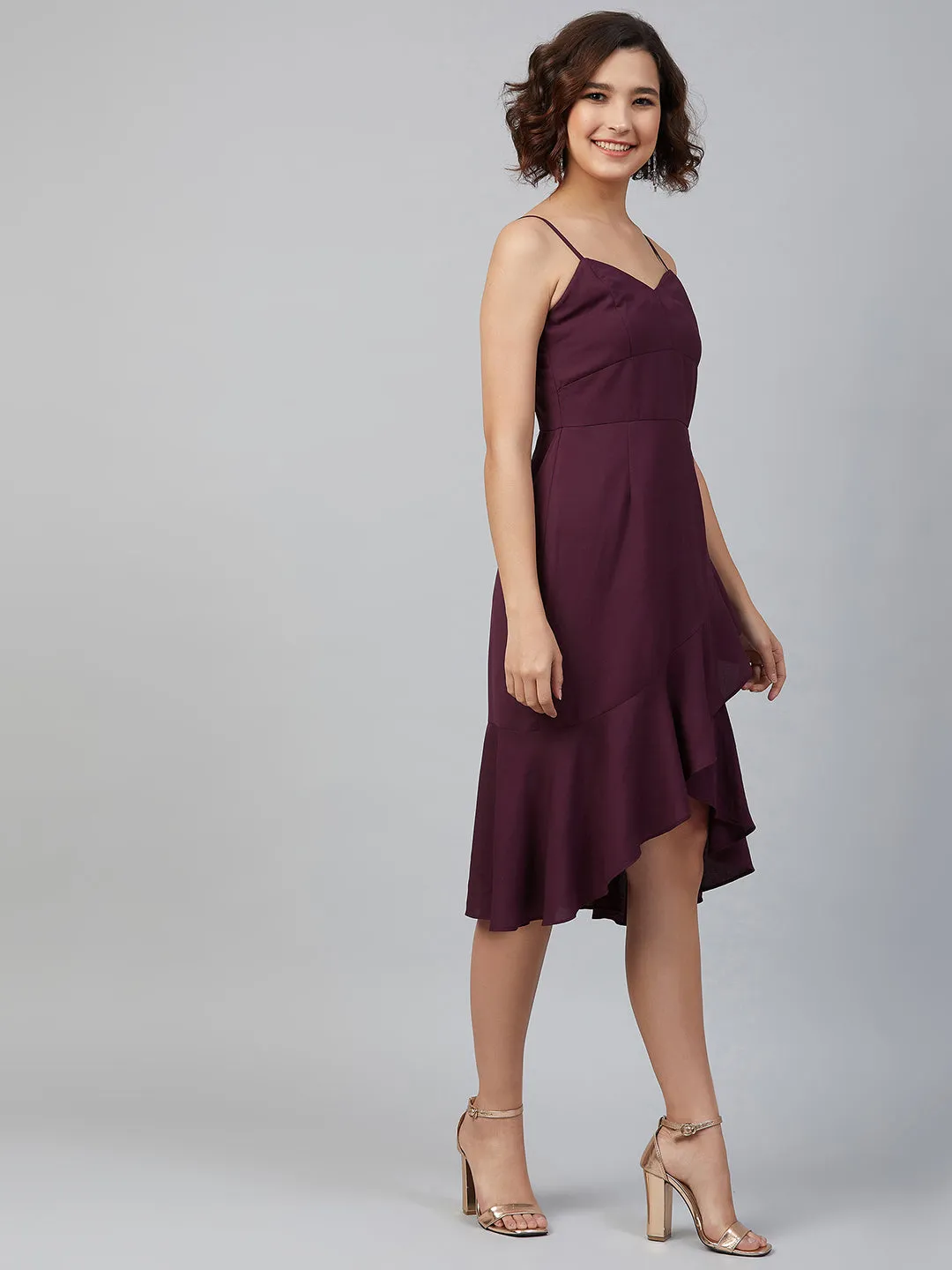 Purple Colour Knee Length Solid Dress