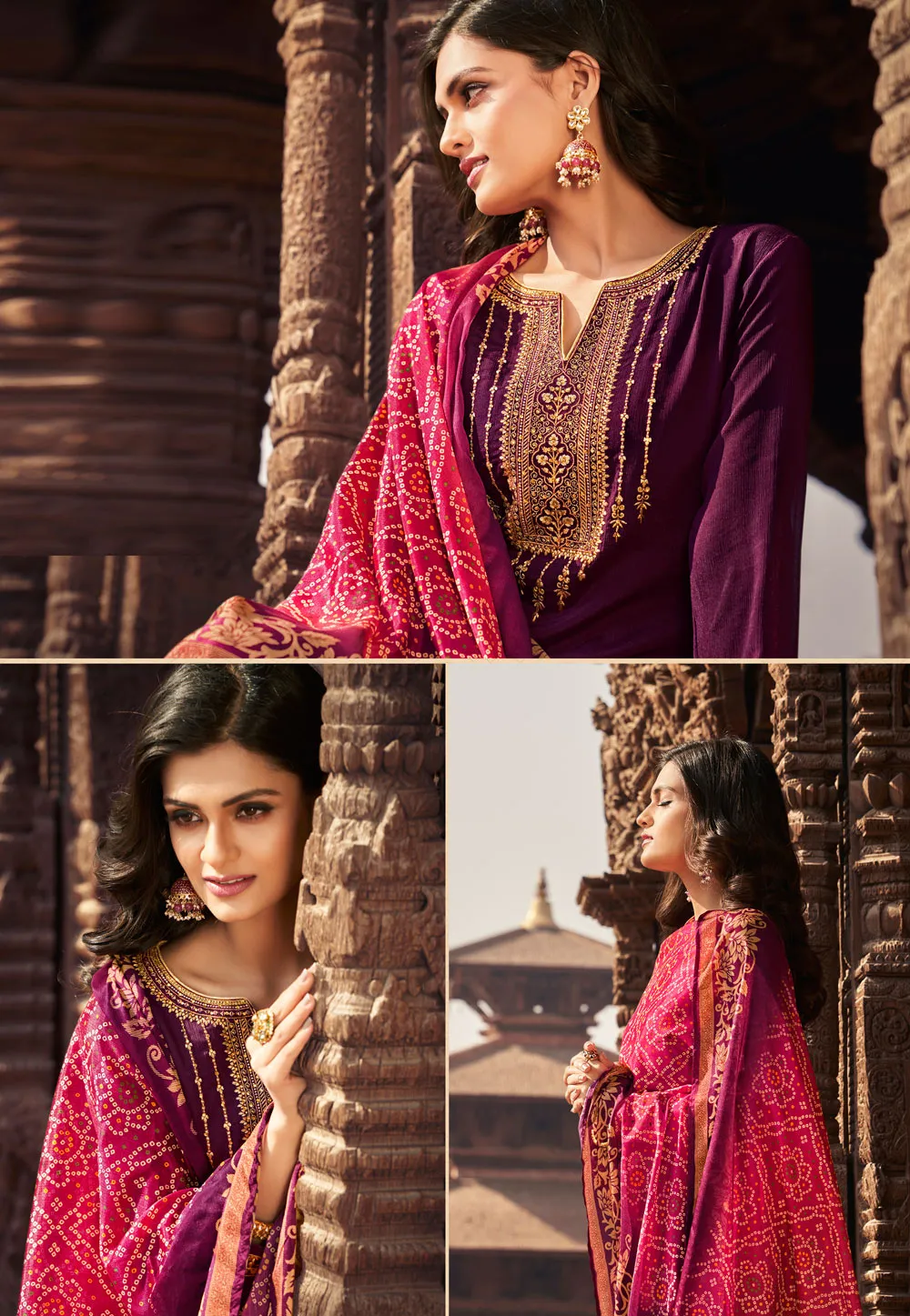 Purple Embroidered Palazzo Suit