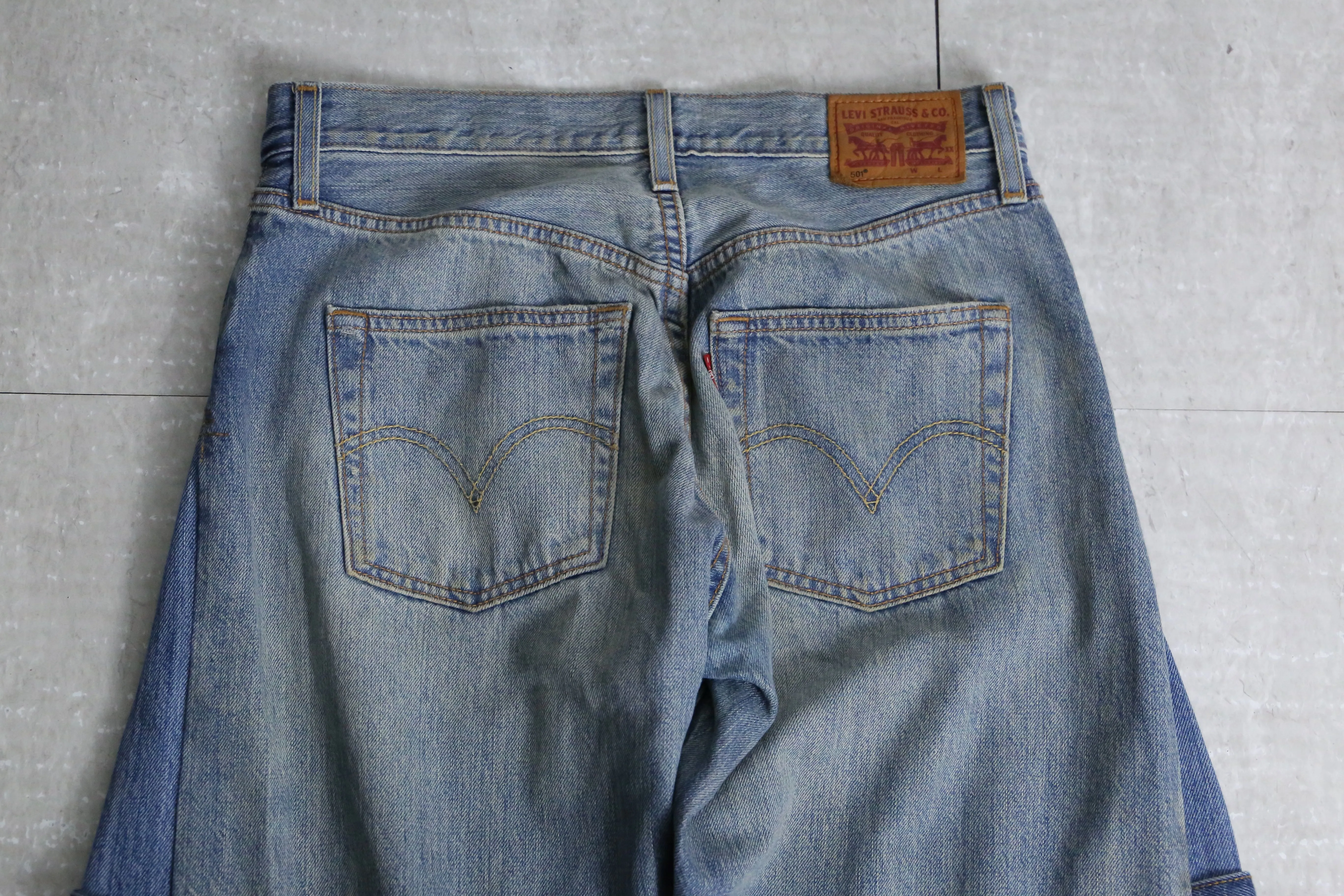 "Re:make" hole design flare denim pants