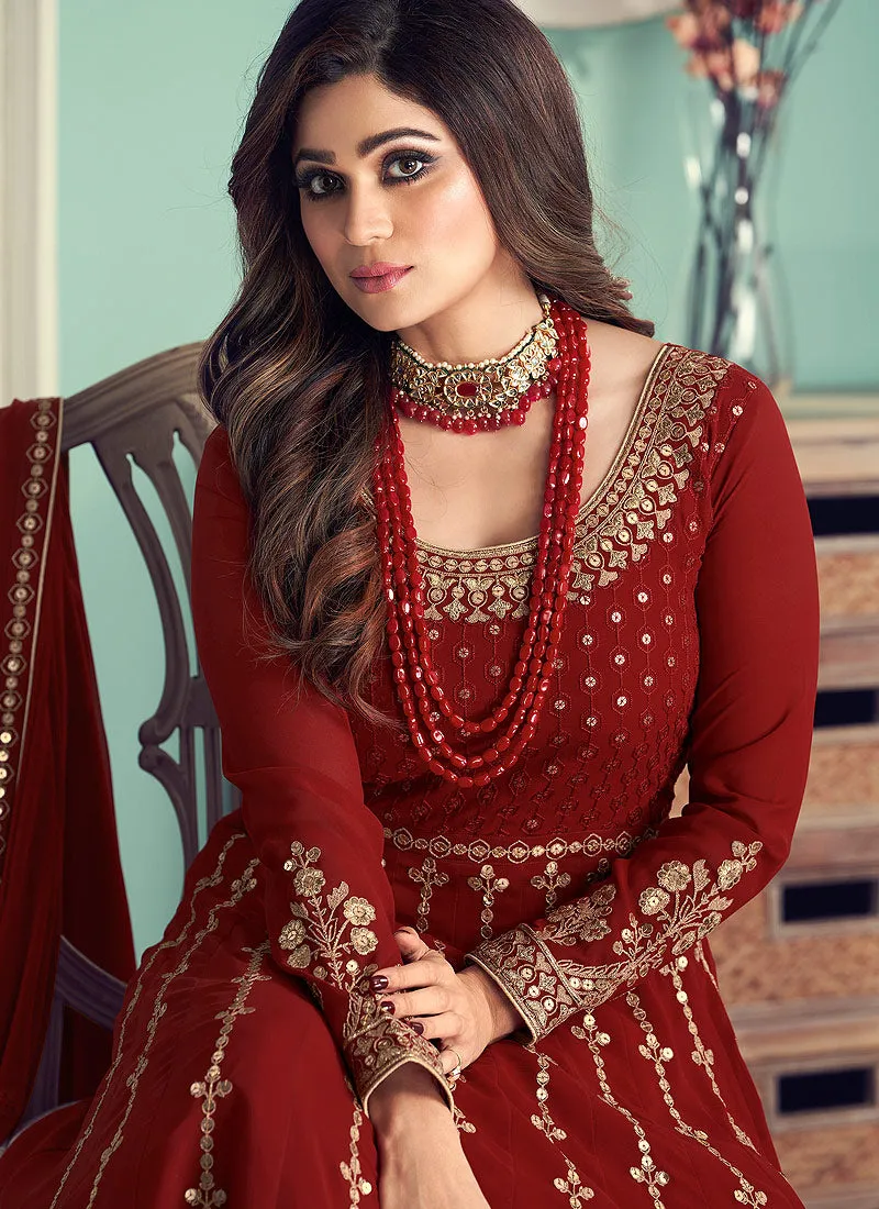 Red Sequence Embellished Bollywood Anarkali Suit