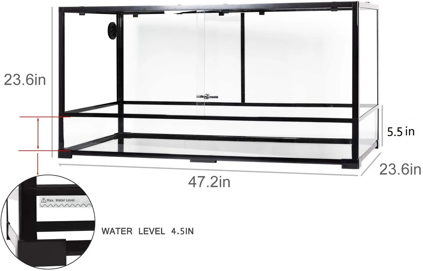 REPTI ZOO 120 Gallon 48" x 24" x 24" Large Glass Reptile Snake Terrarium, Tall & Wide Reptile Habitat Tank with Sliding Door Screen Ventilation RK0240