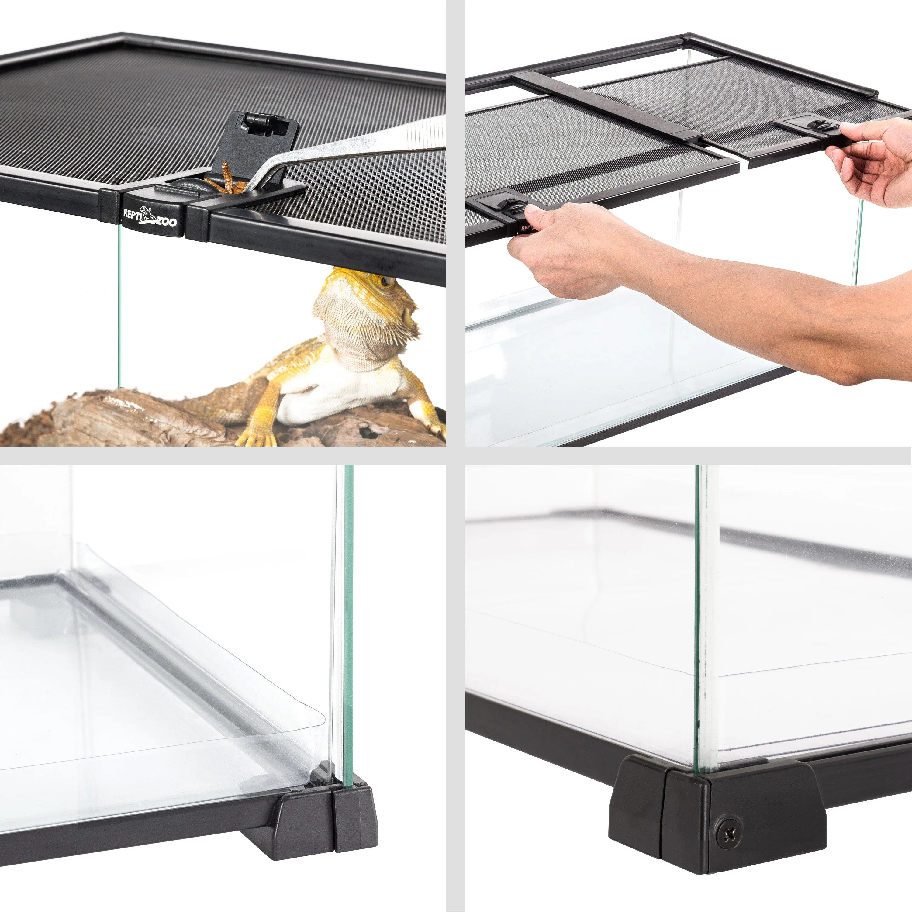 REPTI ZOO 18 Gallon Reptile Enclosures With Double Top Covers And Glass Sides