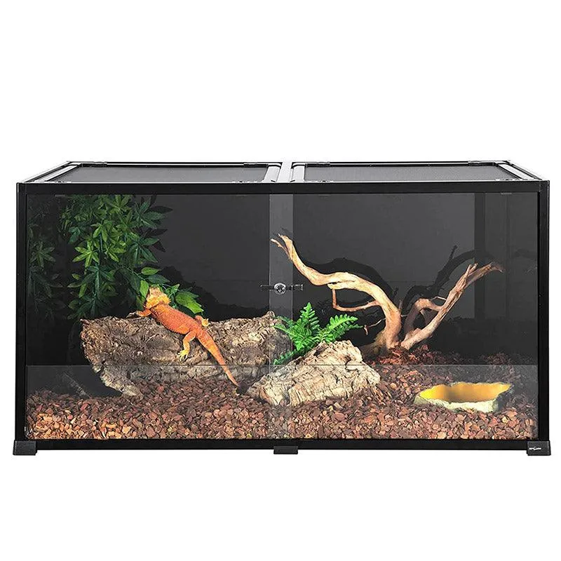 REPTI ZOO 2nd-Generation 120 Gallon Reptile Terrarium 48" x 24" x 24", Black-Tinted Glass ECO-Terrarium to Reduce Stress, Fully Knock-Down RKF0318B