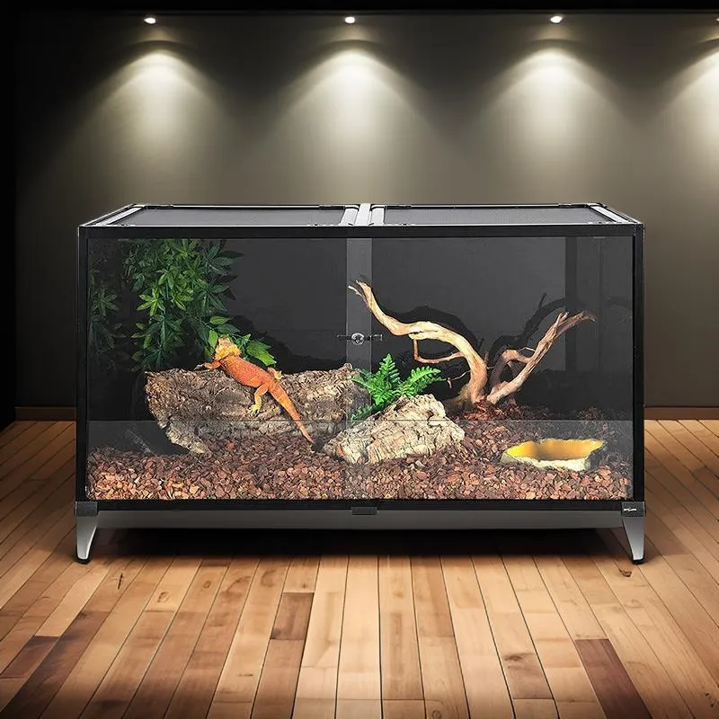 REPTI ZOO 2nd-Generation 120 Gallon Reptile Terrarium 48" x 24" x 24", Black-Tinted Glass ECO-Terrarium to Reduce Stress, Fully Knock-Down RKF0318B