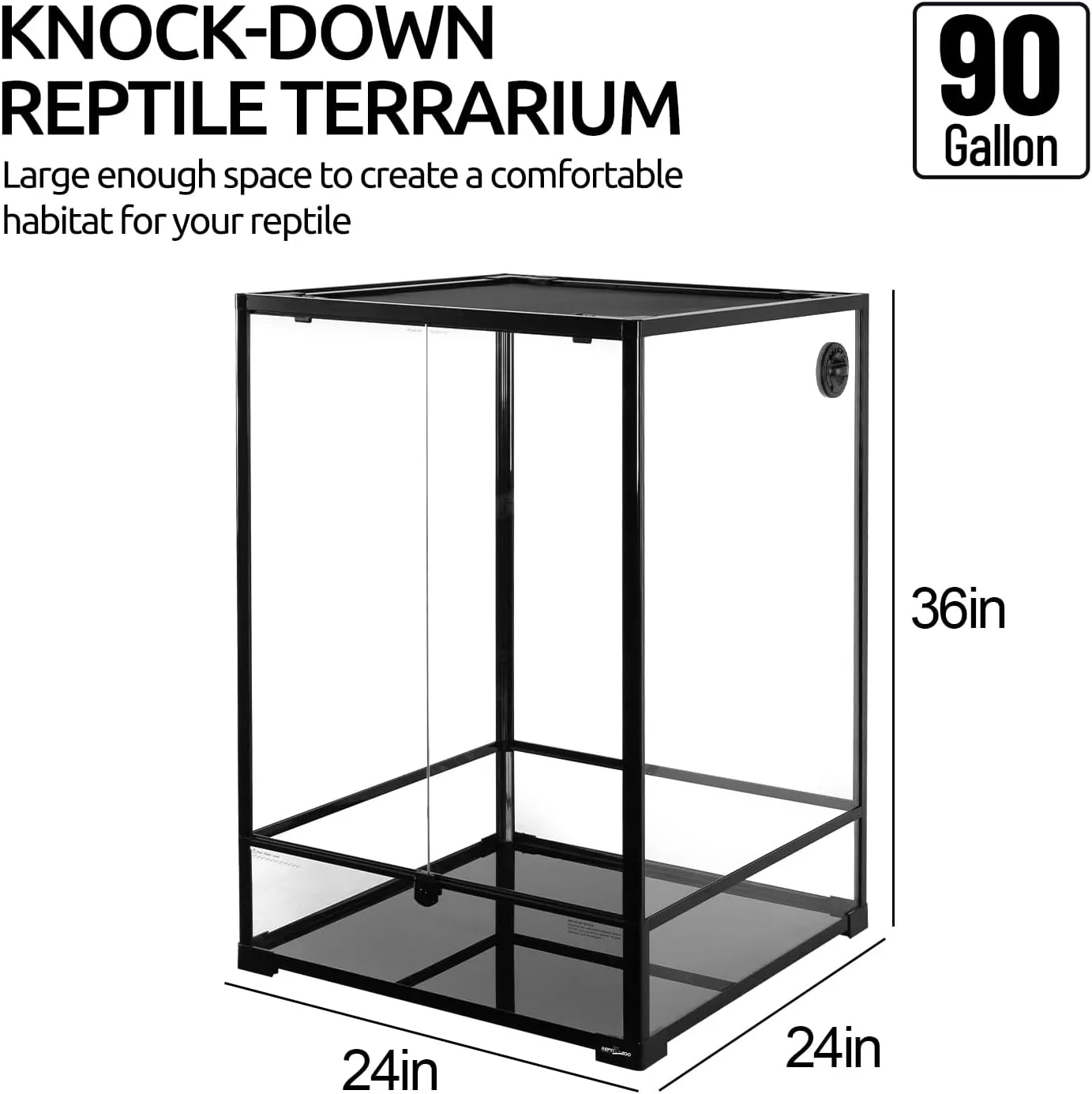 REPTIZOO 90 Gallon 24" x 24" x 36" Large Glass Tall Reptile Terrarium with Front Opening Door and Top Screen Ventilation