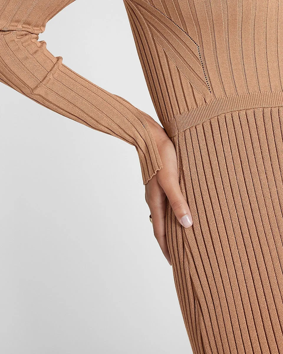 Ribbed Crew Neck Maxi Sweater Dress in Pecan