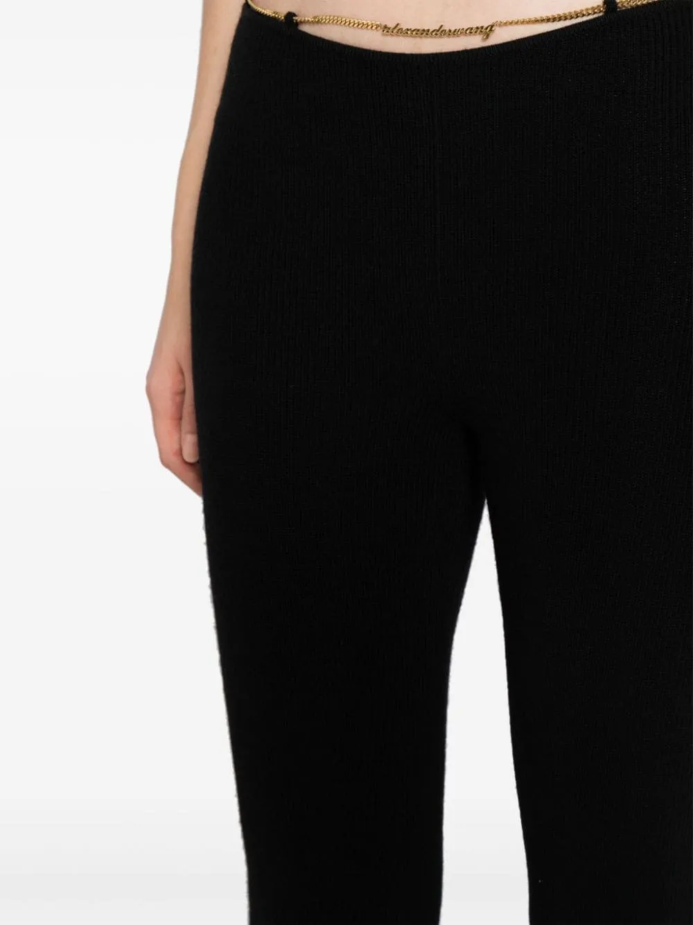 Ribbed Merino Wool Bootcut Pant With Logo Nameplate