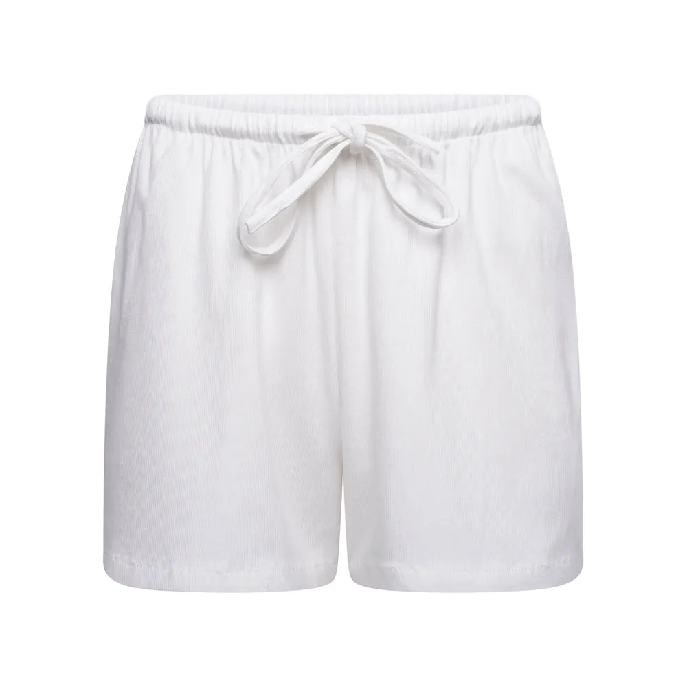 Ribbed Modal Sleep Short- White