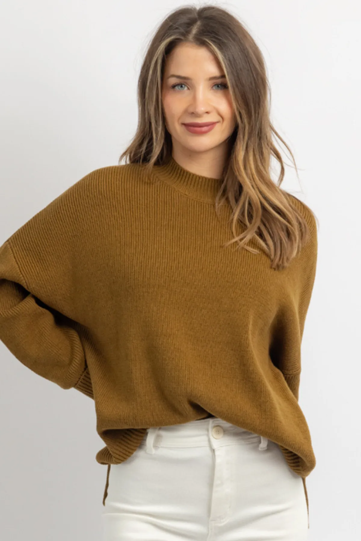 RICH OLIVE RIBBED SWEATER