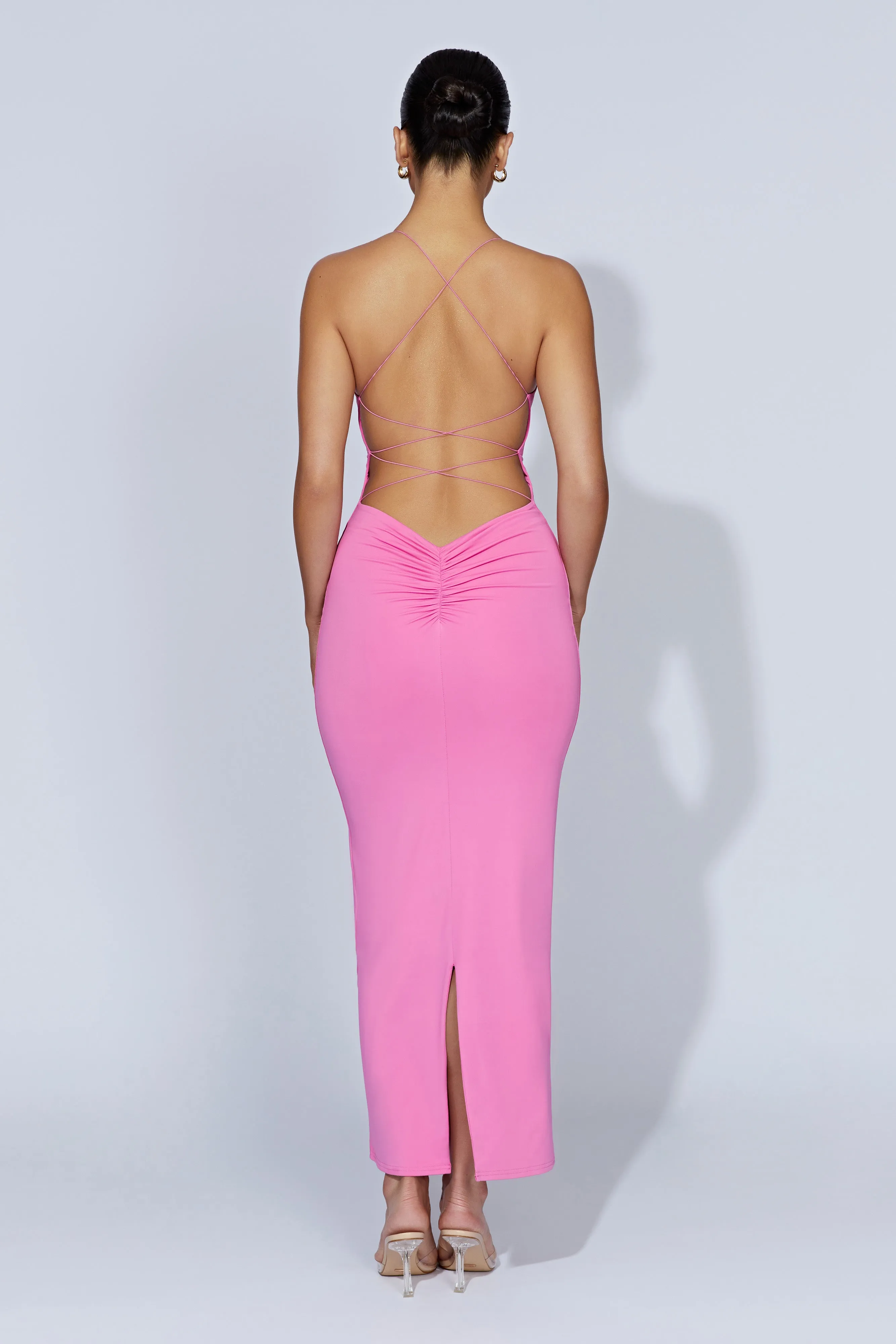 Sabine Backless Maxi Dress - Bubblegum Pink