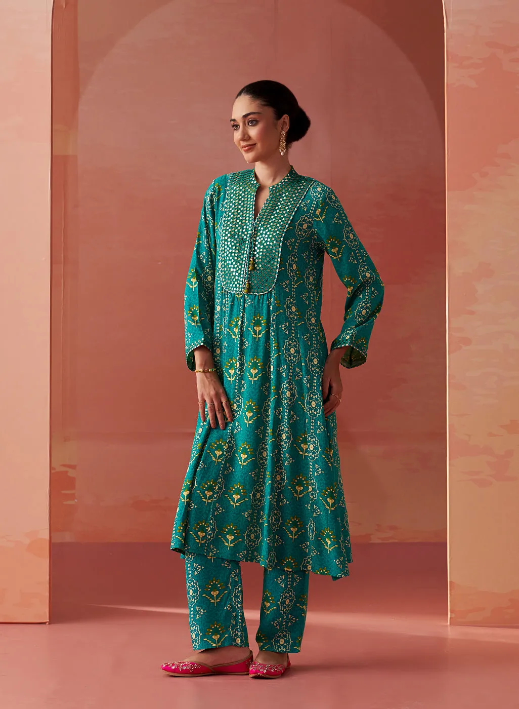 Sania Green Printed Rayon Kurta Set