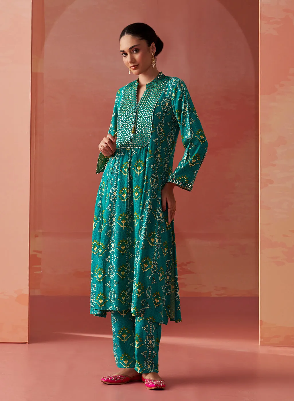 Sania Green Printed Rayon Kurta Set