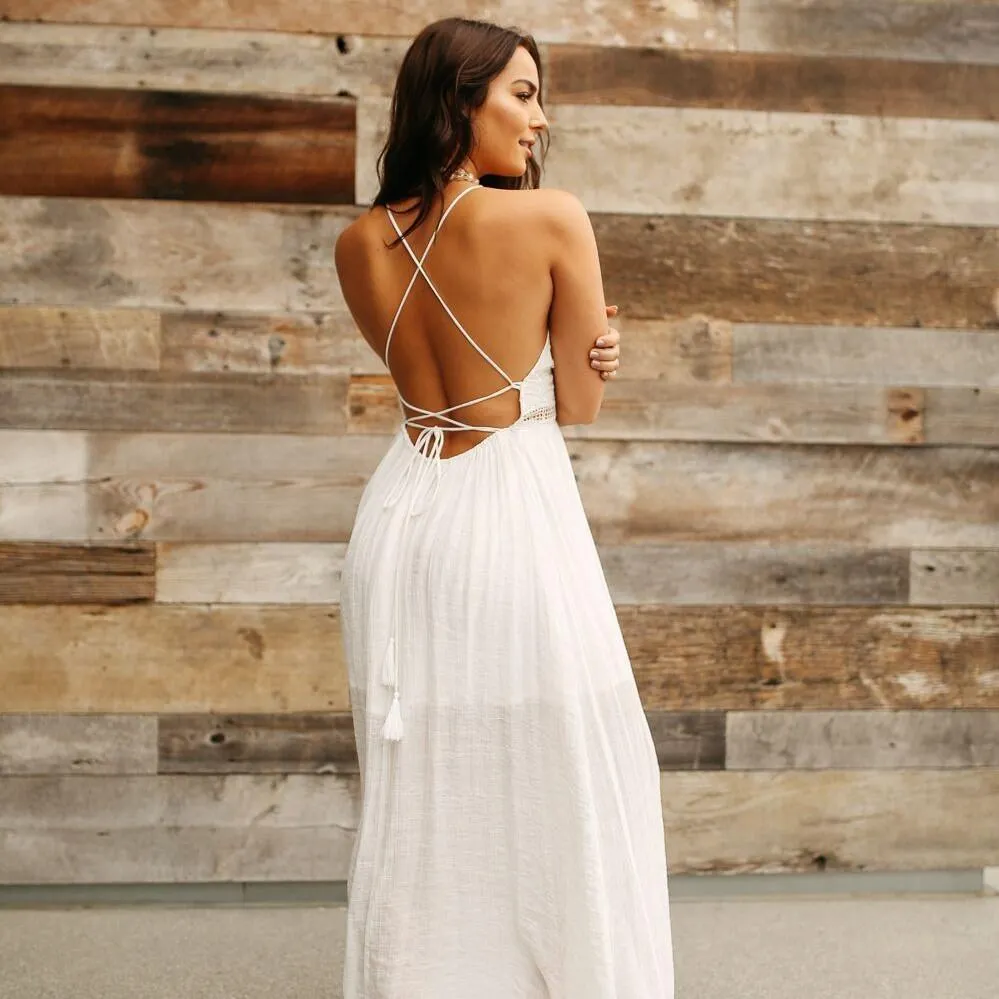 Seascape Crochet Maxi Dress in White