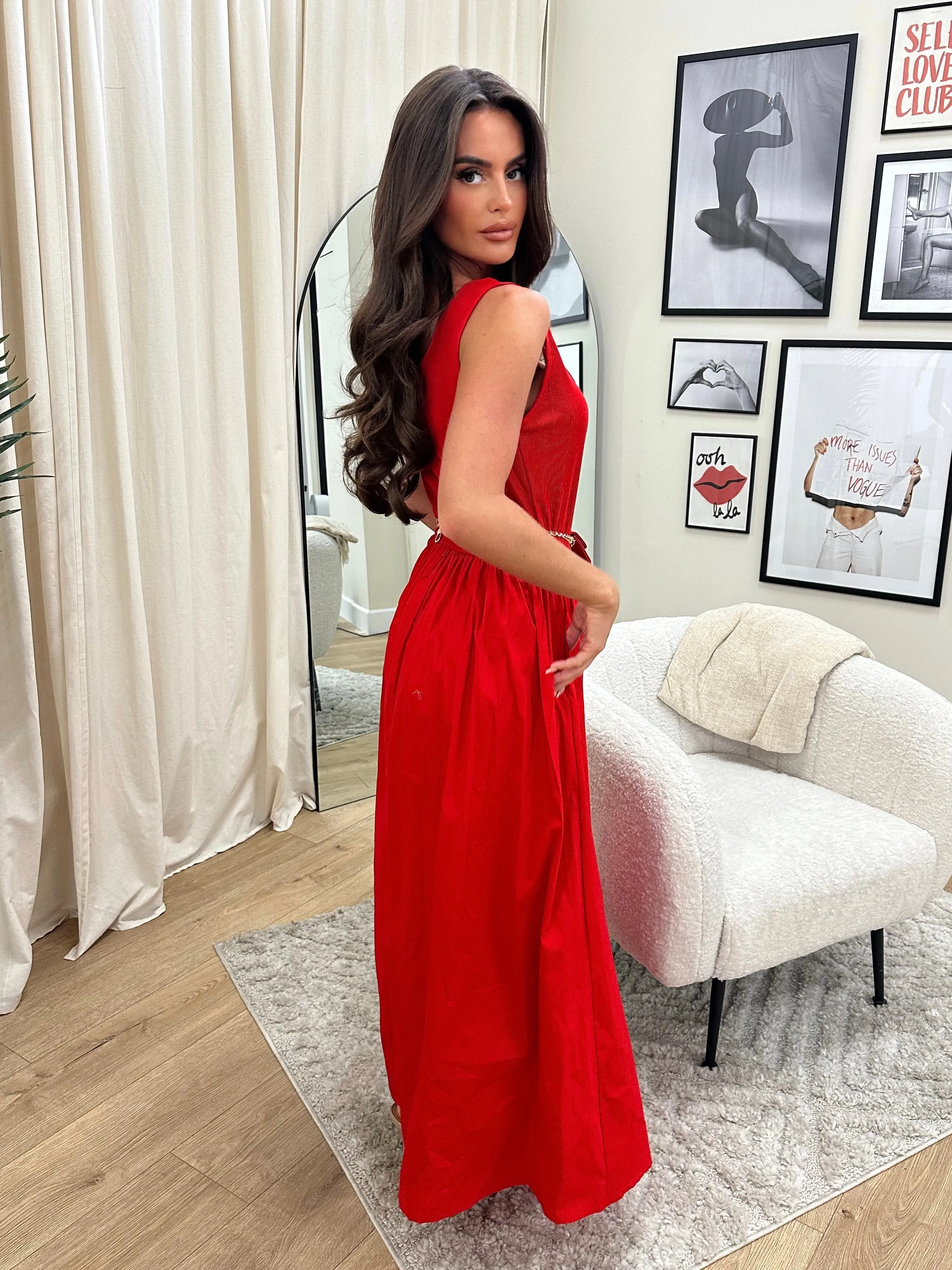 Selma red flared dress