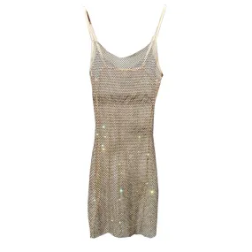 Sexy Khaki Diamante Crystal fishnet Slipdress