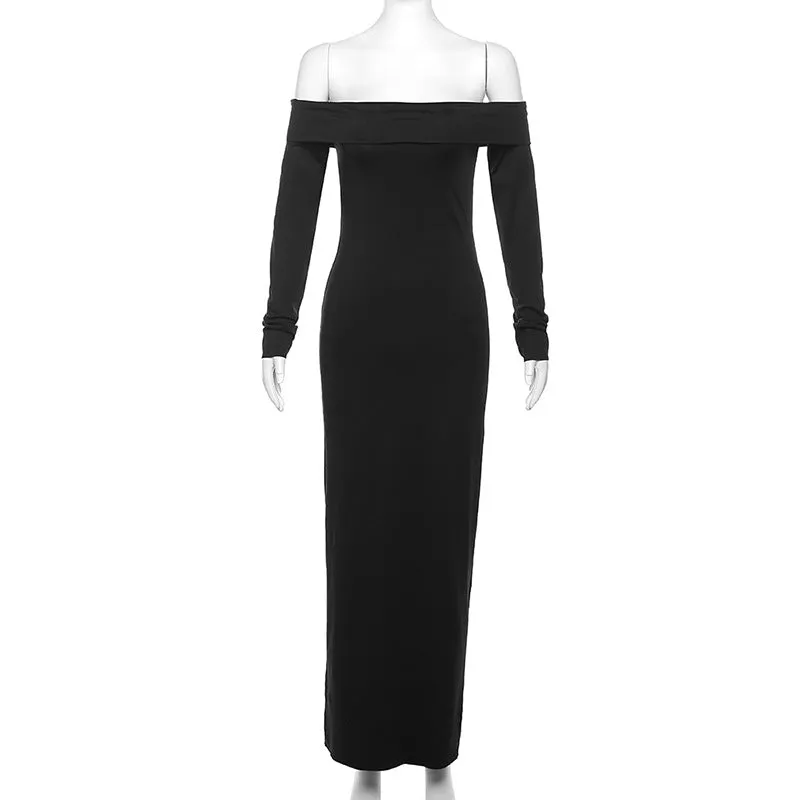 Sexy off Neck Backless Long Sleeves Slim Fit Maxi Dress