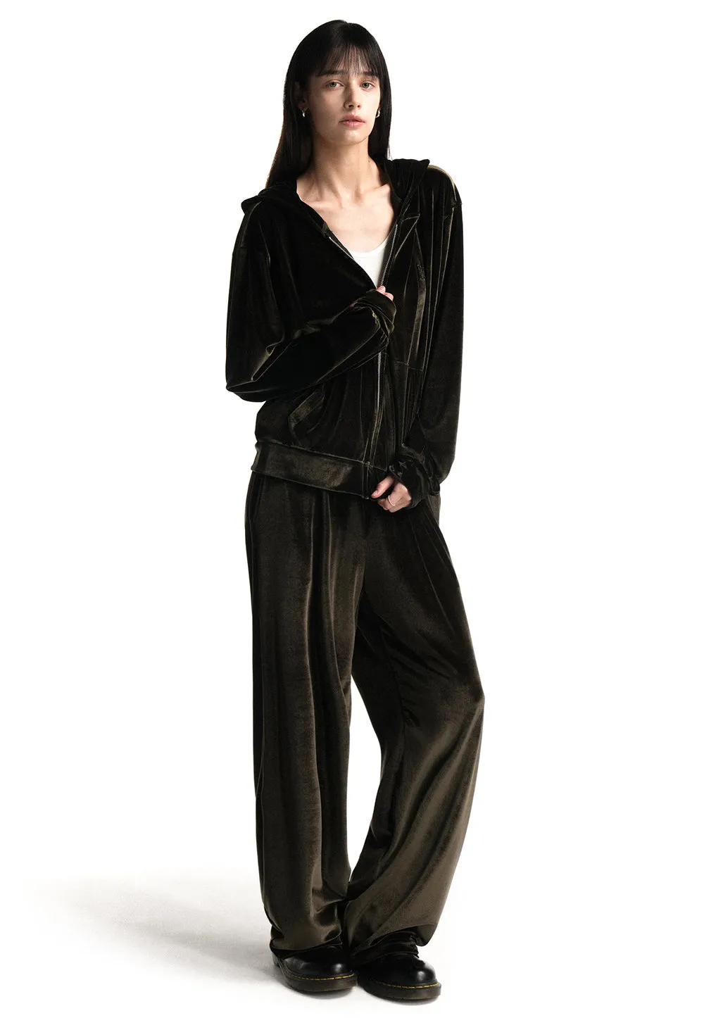 Signature velour wide pants khaki