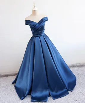 Simple Blue Satin Long Prom Dress Blue Formal Bridesmaid Dresses