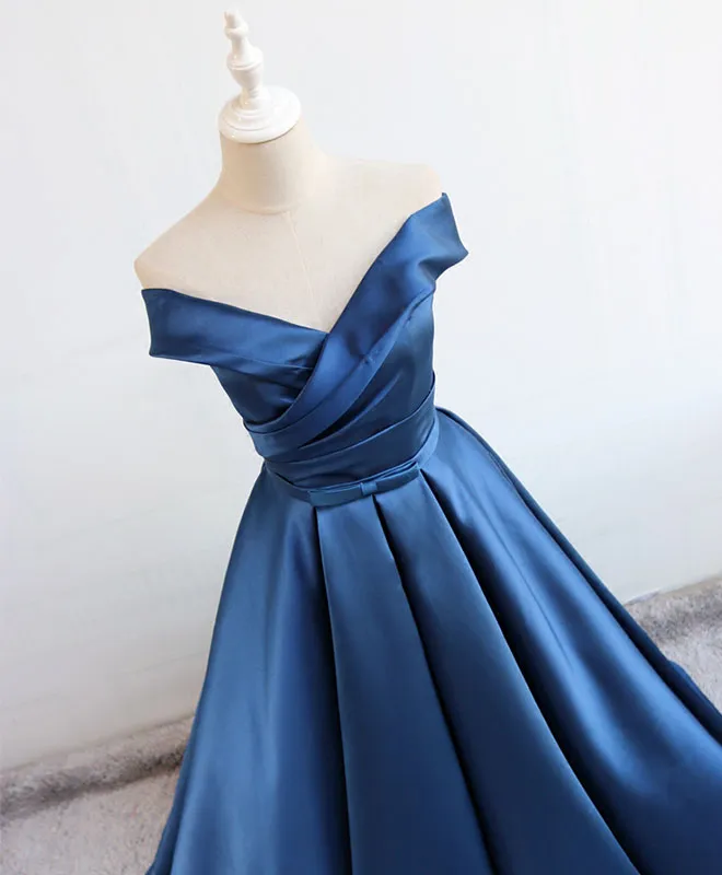 Simple Blue Satin Long Prom Dress Blue Formal Bridesmaid Dresses