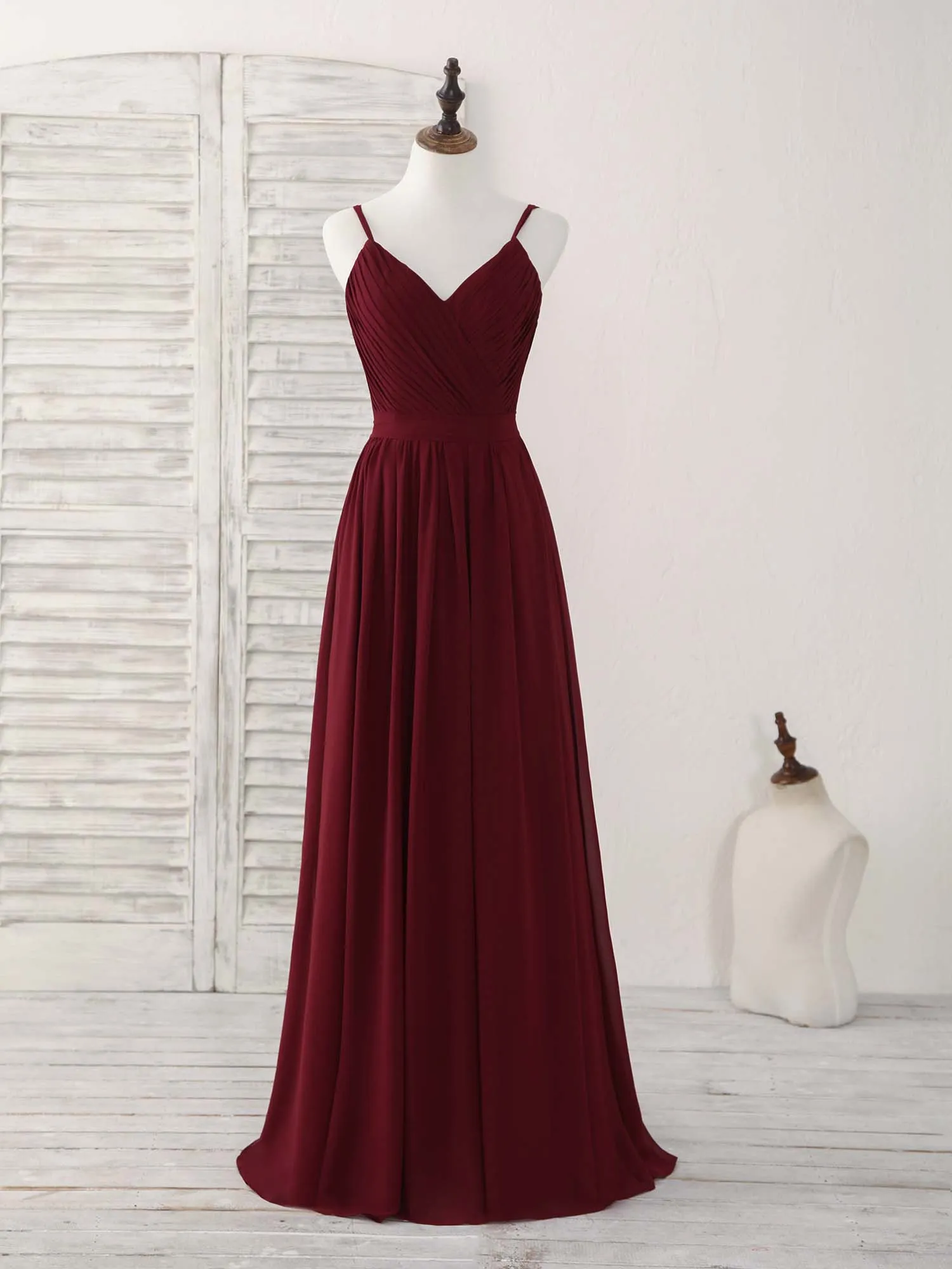 Simple Burgundy Chiffon Long Prom Dress Burgundy Evening Dress