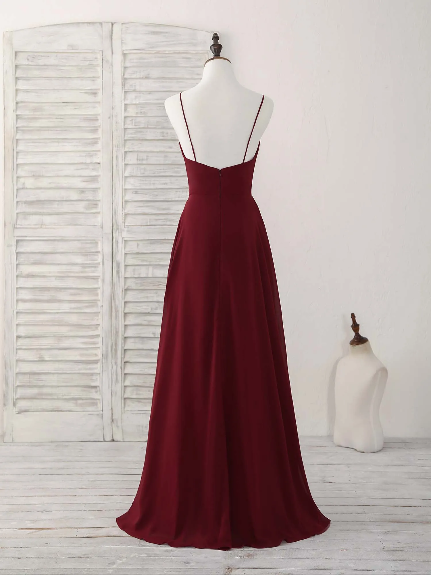 Simple Burgundy V Neck Chiffon Long Prom Dress Bridesmaid Dress