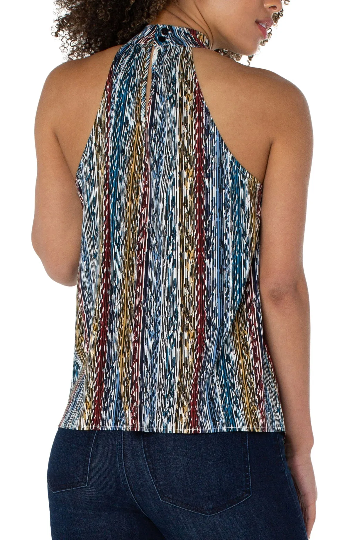 Sleeveless Mock Neck Halter Top - Arrow Ikat