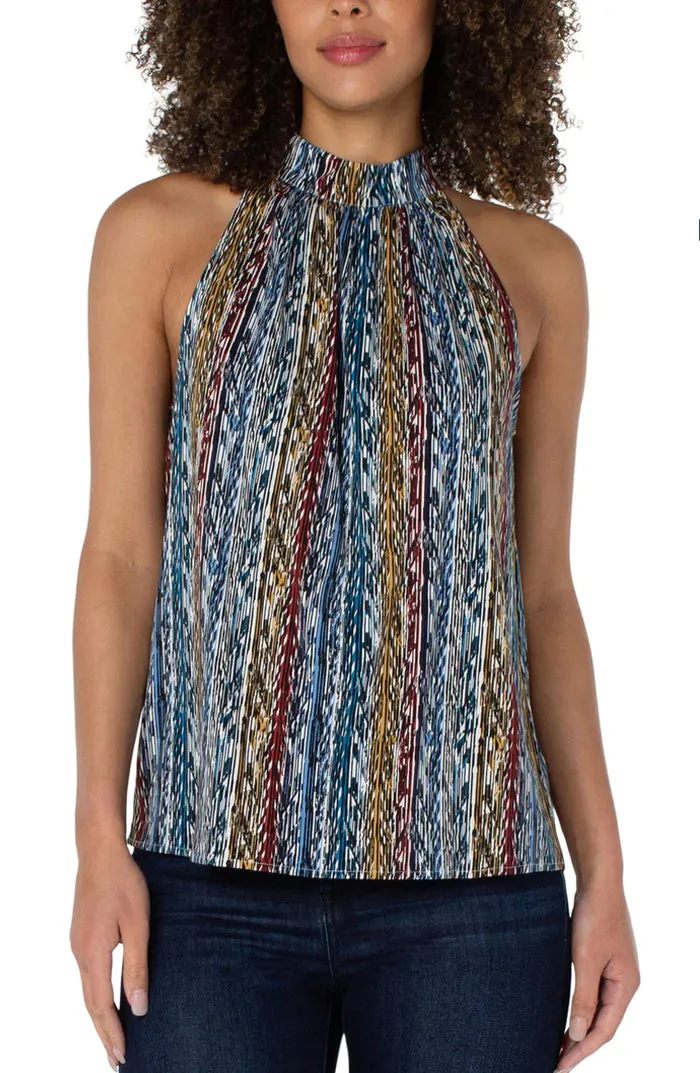 Sleeveless Mock Neck Halter Top - Arrow Ikat