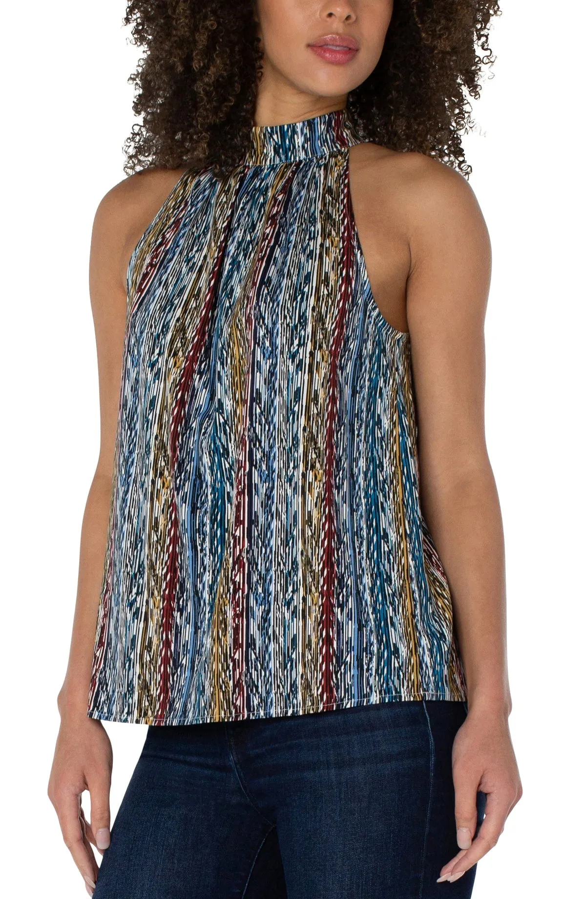 Sleeveless Mock Neck Halter Top - Arrow Ikat