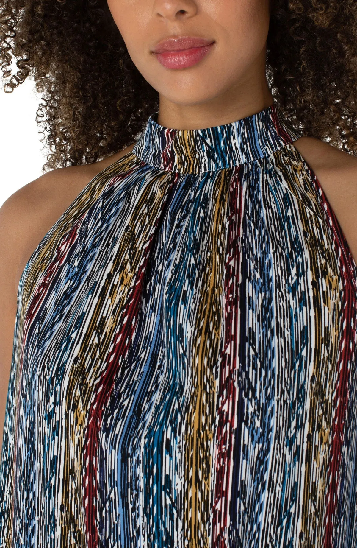 Sleeveless Mock Neck Halter Top - Arrow Ikat