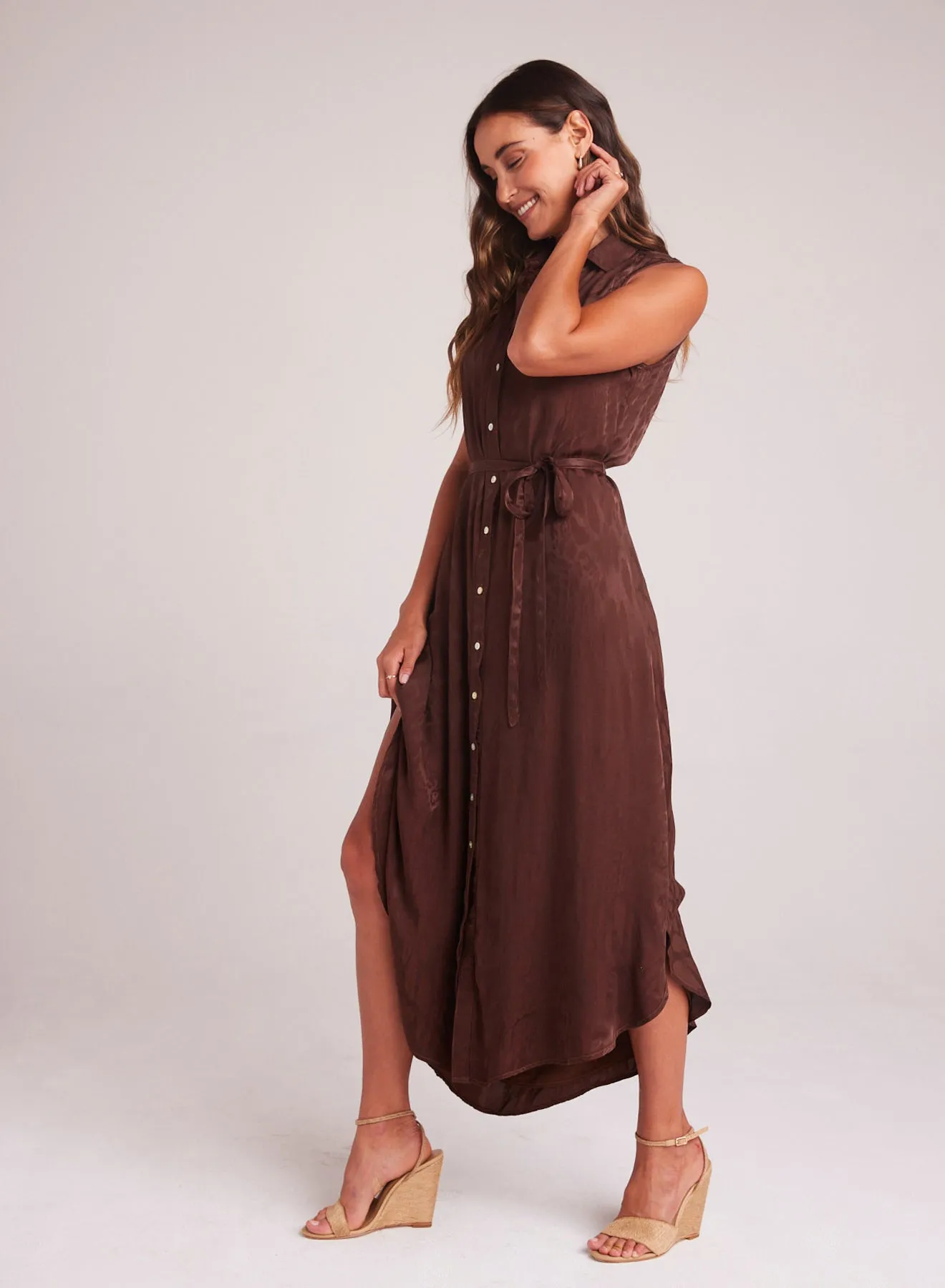 Sleeveless Shirred Maxi Dress - Café Noir