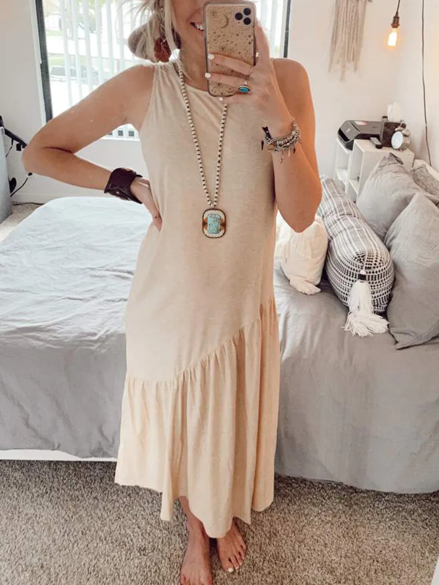 Sleeveless Solid Color Dress