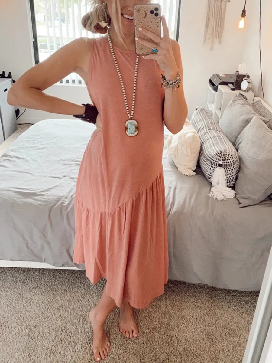 Sleeveless Solid Color Dress