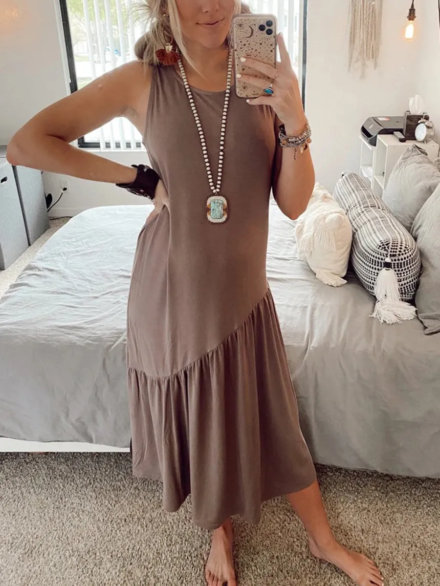 Sleeveless Solid Color Dress