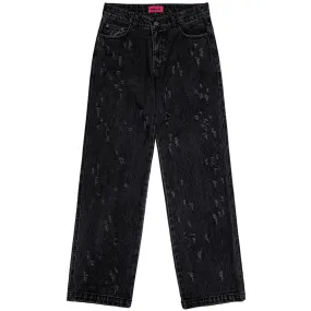 Slug damage denim pants black