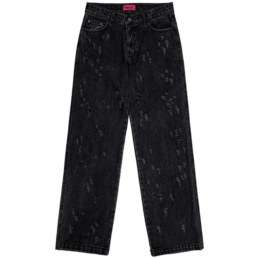 Slug damage denim pants black