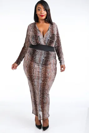 Snake Printed Mesh Maxi Dress