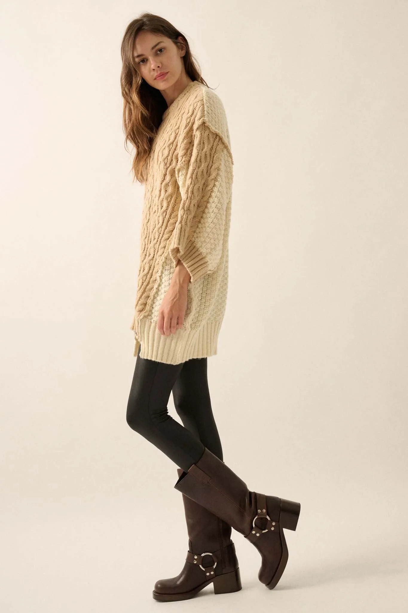 So Together Colorblock Cable Knit Oversize Sweater