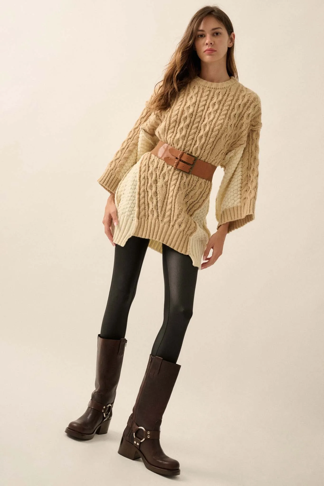 So Together Colorblock Cable Knit Oversize Sweater