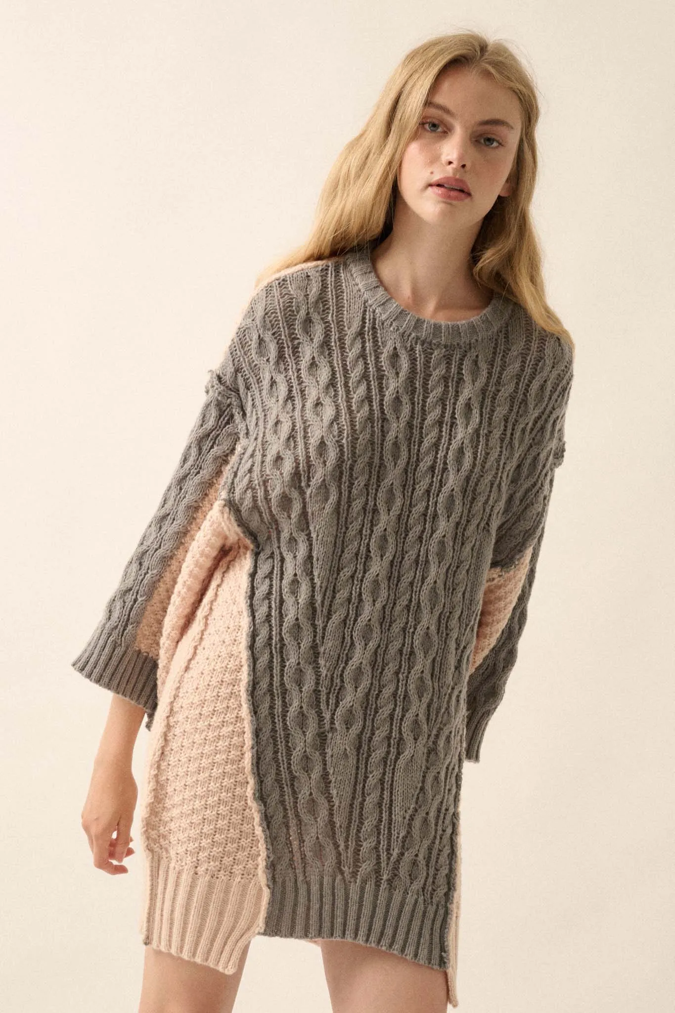 So Together Colorblock Cable Knit Oversize Sweater