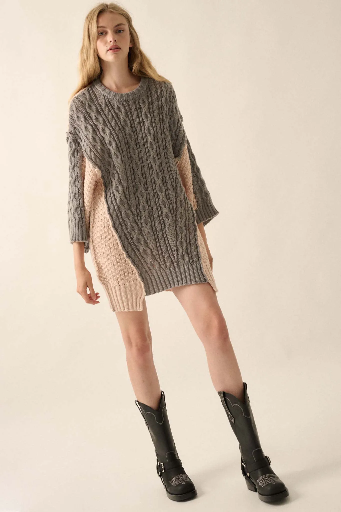 So Together Colorblock Cable Knit Oversize Sweater