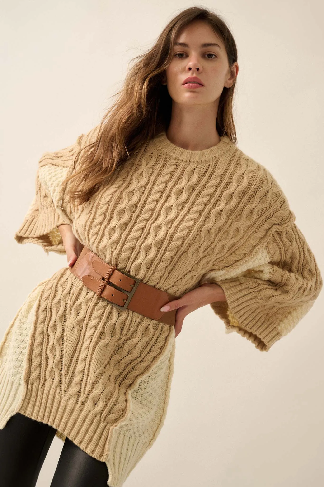 So Together Colorblock Cable Knit Oversize Sweater