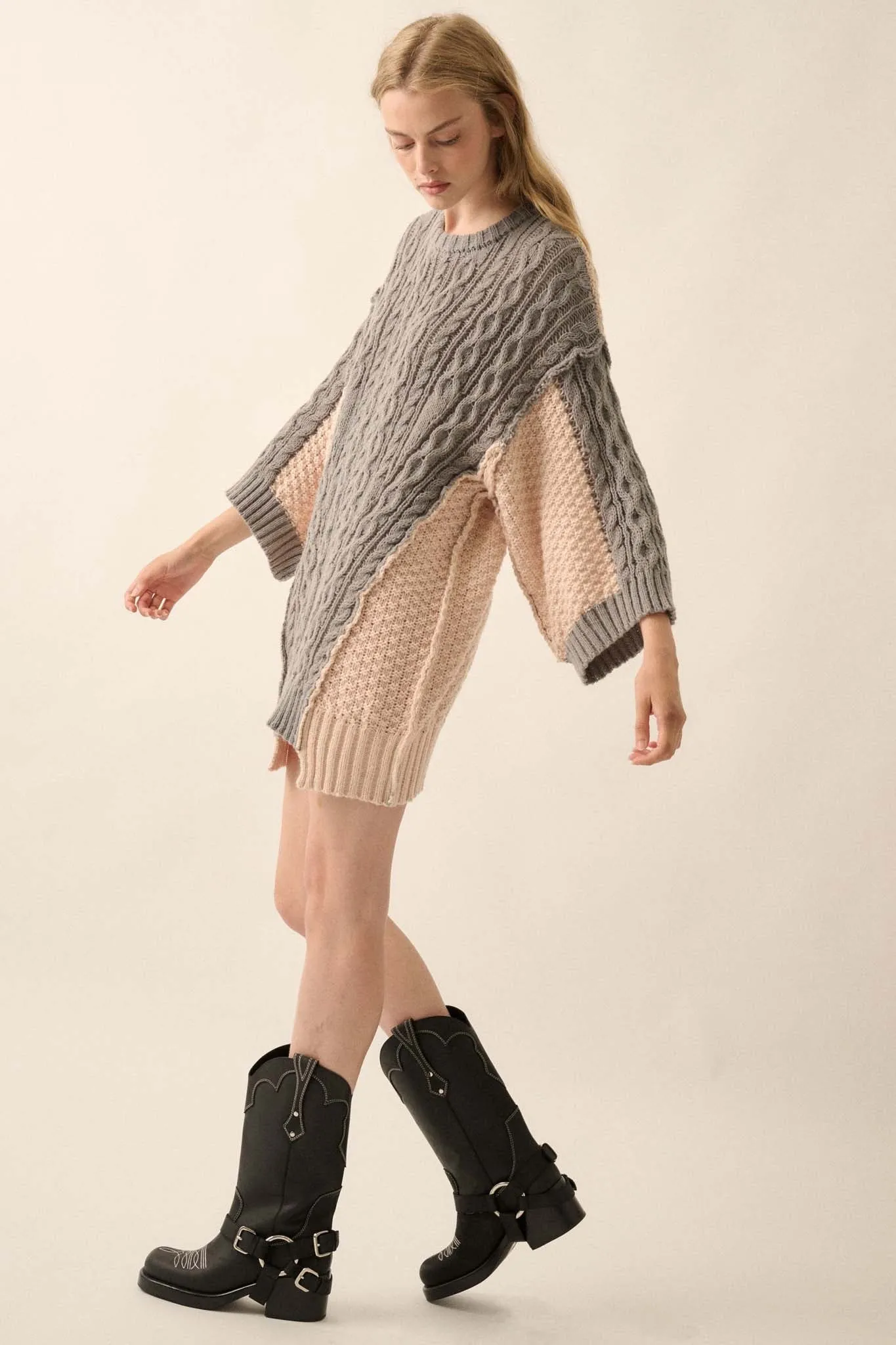 So Together Colorblock Cable Knit Oversize Sweater