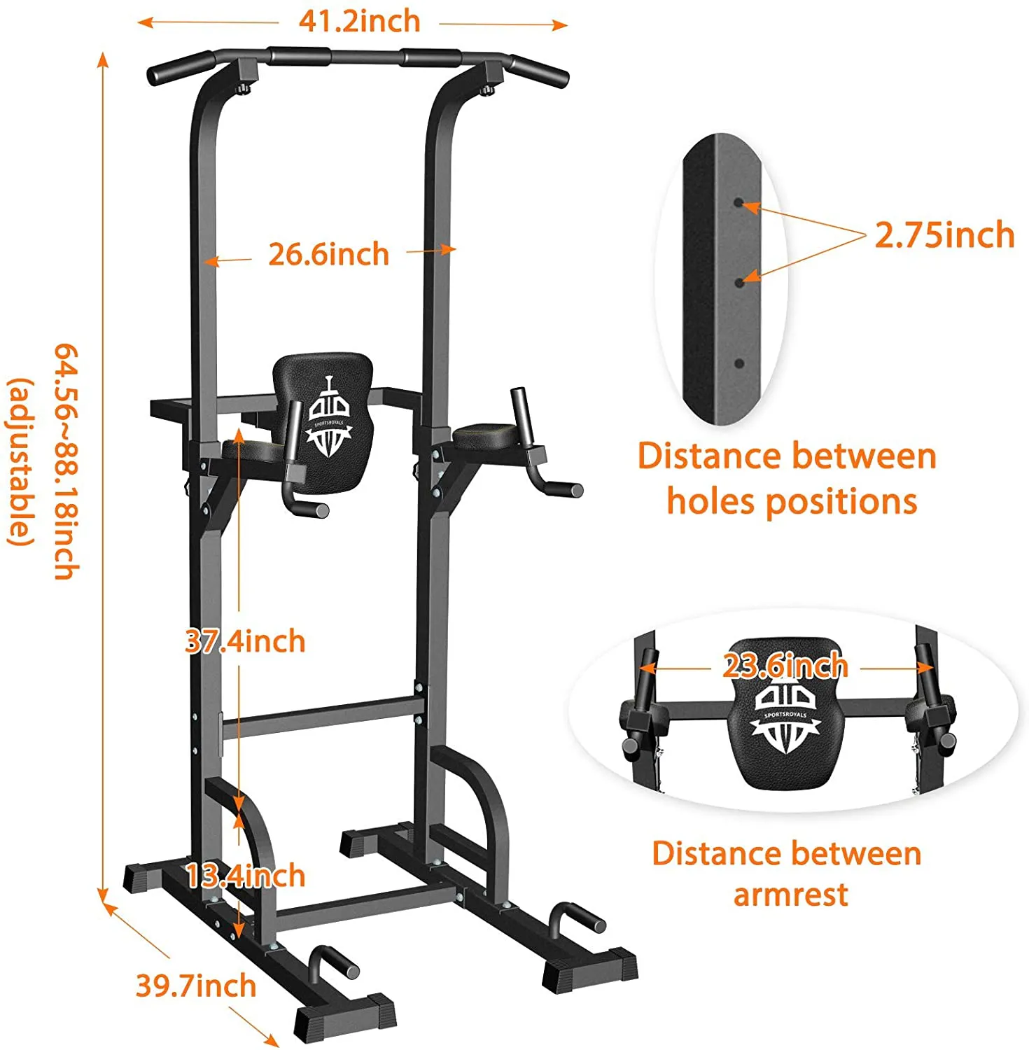 Sportsroyals Power Tower Dip Station Pull Up Bar for Home Gym Strength Training Workout Equipment, 400LBS.