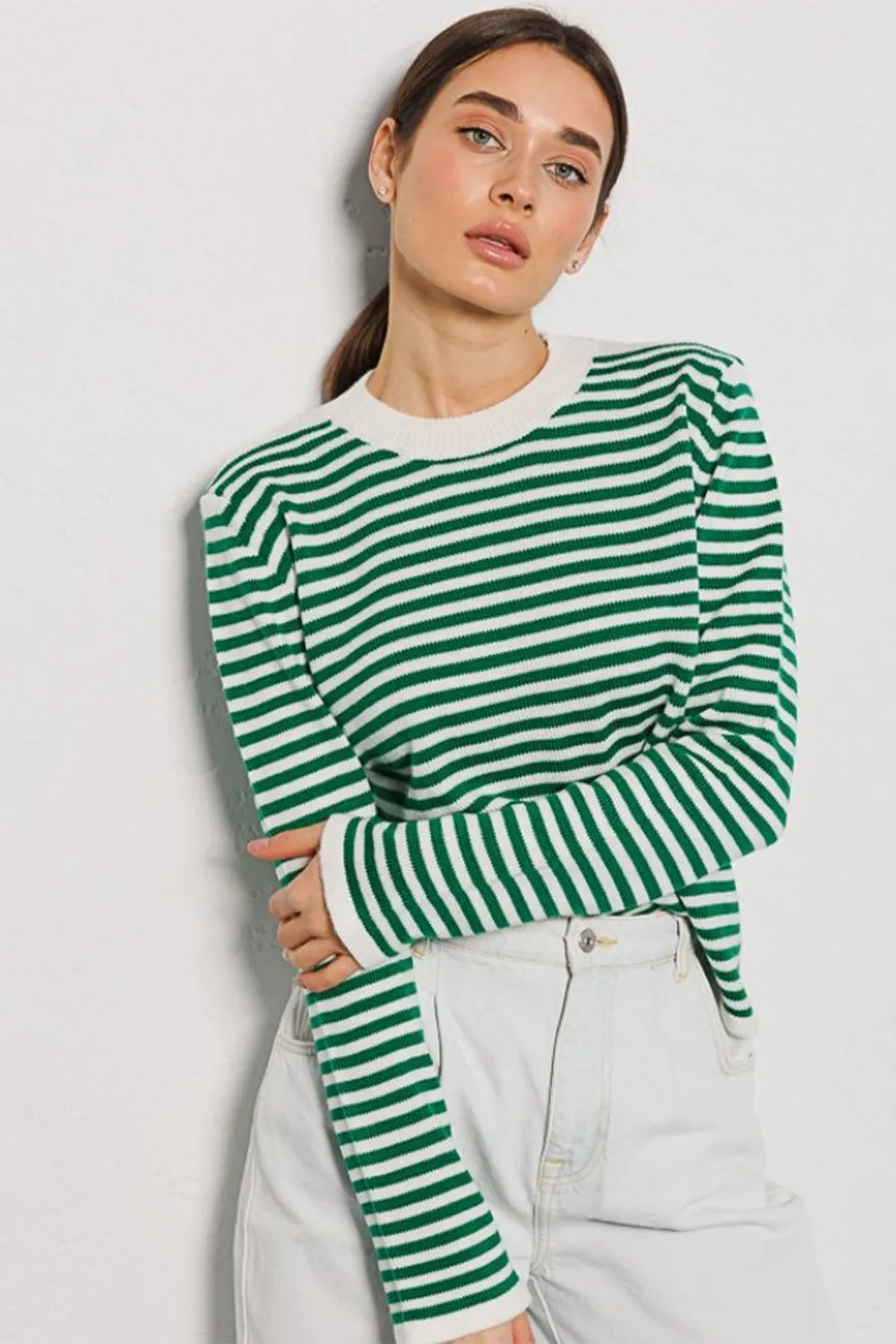 Striped Round Neck Long Sleeve Sweater