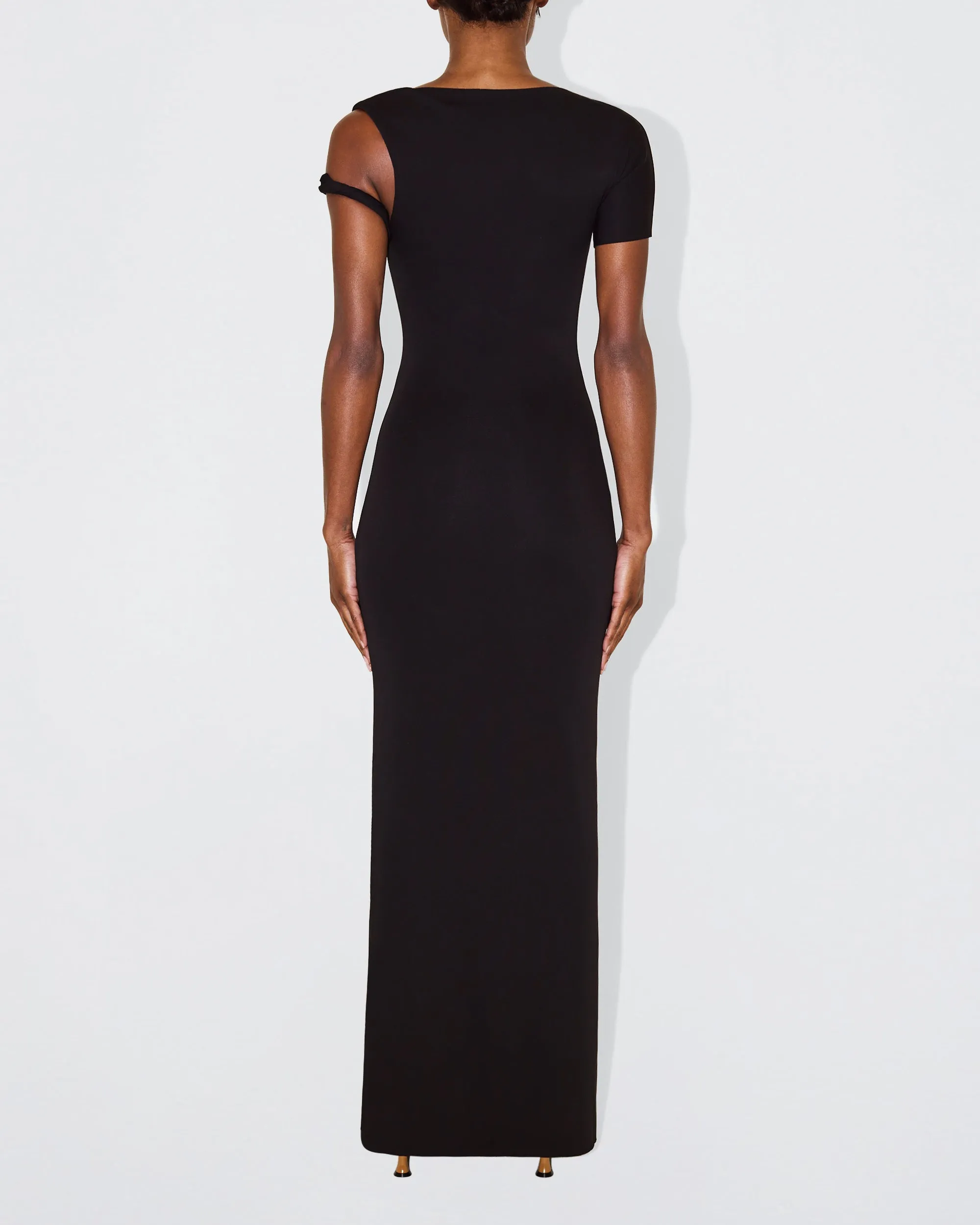 Sueded Stretch Twist Maxi Dress | Black