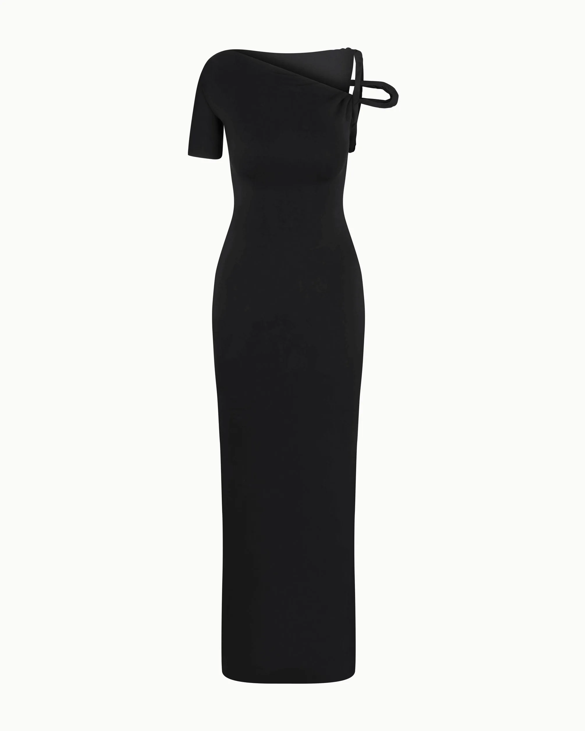 Sueded Stretch Twist Maxi Dress | Black